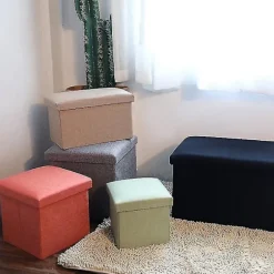 Opbevaringsboks med høj bæreevne, foldbar stof, alsidig opbevaringsottoman, kubus sæde til hjemmet Qinhai Orange 38cm