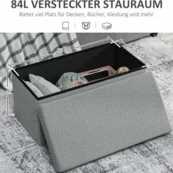 Opbevaringsfodskammel, polstret bænk med låg, mørkegrå