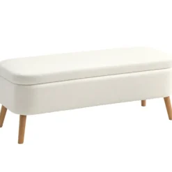 Opbevaringspuf, 65L, Fleece, Gummitræ, 120x42x45 cm, Creme