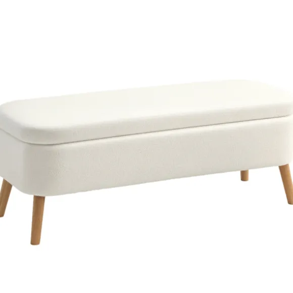 Opbevaringspuf, 65L, Fleece, Gummitræ, 120x42x45 cm, Creme