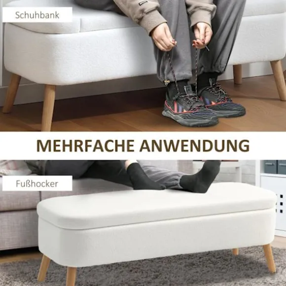 Opbevaringspuf, 65L, Fleece, Gummitræ, 120x42x45 cm, Creme