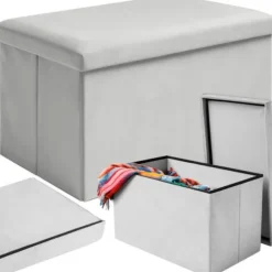 Opbevaringspuf velour grå 54 l 60x30x30 cm foldbar 80 kg
