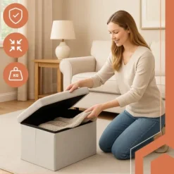 Opbevaringspuf velour grå 54 l 60x30x30 cm foldbar 80 kg