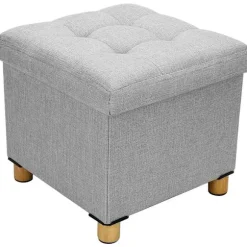 Opbevaringsskammel 38x38x32cm Opbevaringsboks Bomuld Opbevaringsskammel 4 Træben Fodskammel med Opbevaringsplads til Entré Stue Soveværelse
