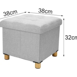 Opbevaringsskammel 38x38x32cm Opbevaringsboks Bomuld Opbevaringsskammel 4 Træben Fodskammel med Opbevaringsplads til Entré Stue Soveværelse