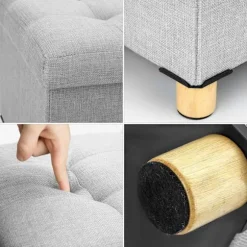 Opbevaringsskammel 38x38x32cm Opbevaringsboks Bomuld Opbevaringsskammel 4 Træben Fodskammel med Opbevaringsplads til Entré Stue Soveværelse