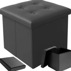 Opbevaringsskammel/pouf sammenklappelig 39L PU-læder grå 38x38x38 cm