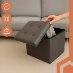 Opbevaringsskammel/pouf sammenklappelig 39L PU-læder grå 38x38x38 cm