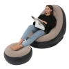 Oppustelig Flocking PVC Foldbar Stol med Fodskammel Komfortabel Oppustelig Lounge til Udendørs Camping Rejse Kaffe