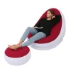 Oppustelig stol Foldbar flokket PVC Behagelig med fodskammel Blow Up Lounge stol til udendørs campingture Rød