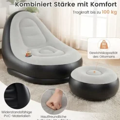 Oppustelig stol med fodskammel, velouroverflade, kopholder