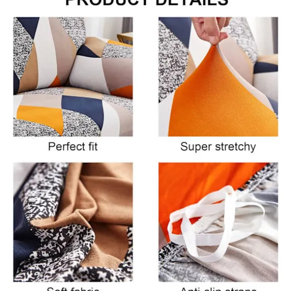 Orange Geometri Stretch Sofaovertræk 3 Personers Sofaovertræk med Arm