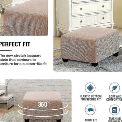 Ottoman Betræk, Jacquard Rektangulær Skammel Betræk, Blød Elastisk Bund Skridsikker Gave