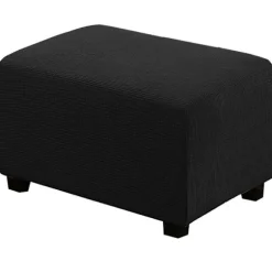Ottoman Betræk Rektangulære Puf Betræk, Tykt Jacquard Stretch Fodskammel Betræk Møbelbeskytter Skammel Betræk med Elastisk Bund (Sort)