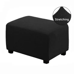 Ottoman Betræk Rektangulære Puf Betræk, Tykt Jacquard Stretch Fodskammel Betræk Møbelbeskytter Skammel Betræk med Elastisk Bund (Sort)