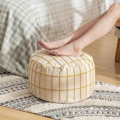 Ottoman Puf Betræk, Gulvpude Sæde Cube, Dekorativ Puf til Soveværelse og Børneværelse, Beige Puf Betræk til Boligindretning