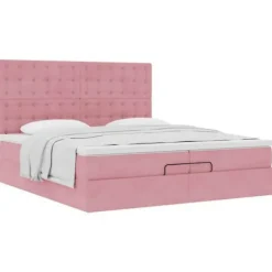 Ottoman sengestel - Eksklusiv hus - 200x200 cm - Rosa velour - Hydraulisk opbevaring rosa