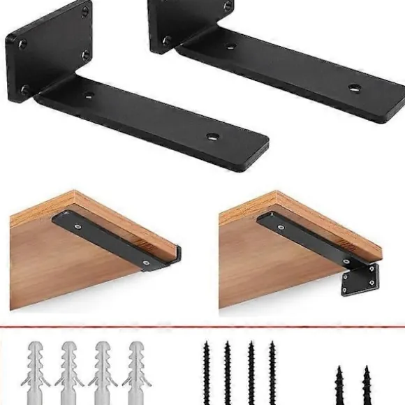 6-pak - 15 cm Sort L Hyldeknægt (5 mm Tyk) Jern Hyldeknægte, Metal Hyldeknægt, Industriel Hyldeknægt, Moderne