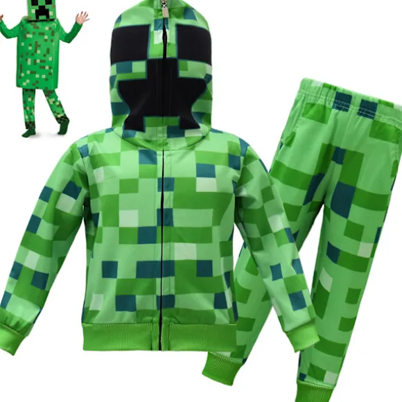 2-pak børnekostumer Minecraft til børn, langærmet trøje med hætte og bukser-FA- 120cm