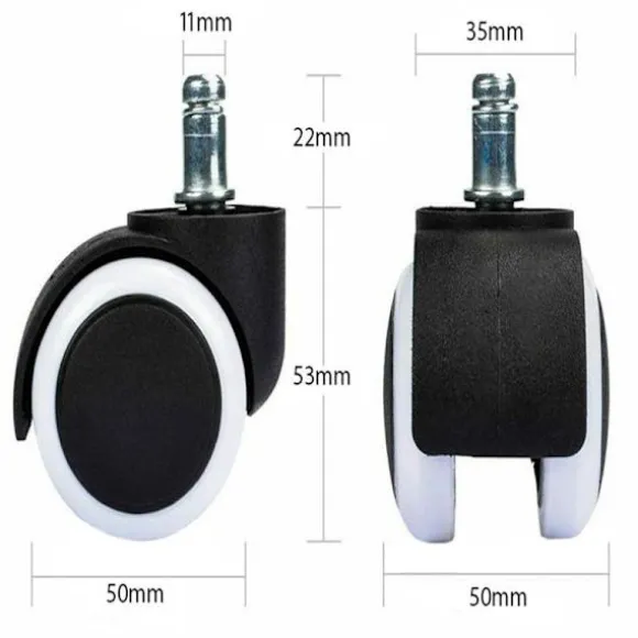 5-pak Hjul til Kontorstol - 11 mm Sort Black Svart
