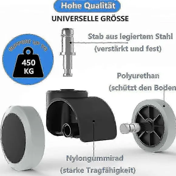 5-pak kontorstolhjul 11 mm / 22 mm erstatning hårdt gulv til gamingstole, drejestole - JA GrayBlack