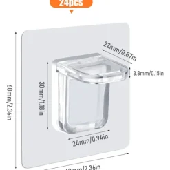 24-pak selvklæbende hyldestøtter, 6 x 6 cm hyldestøtter, transparente D'é