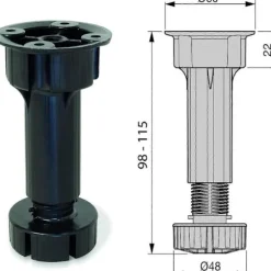 4-pak sorte kabinetnivelleringsben, justerbare møbelben, justeres fra 9,8 cm til 13 cm, til møbler, skabe osv.