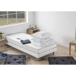 Pakke klar til at sove Madras 90x190 cm + Boxspring + Dyne + 1 pude 60x60 cm - 14 cm - DEKO DREAM TOP Vit
