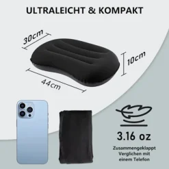 Pakke med 2 oppustelige campingpuder, ultralette og vandtætte, 90g hver, perfekte til strand- og udendørsrejsekomfort