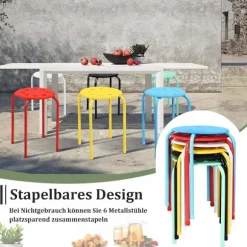 Pakke med 6 stabelbare metalskamler Assorterede farver taburetter til børn 30 x 30 x 44,5 cm Farverig