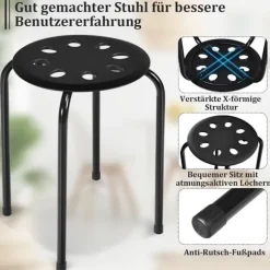Pakke med 6 stabelbare metalskamler Assorterede farver taburetter til børn 30 x 30 x 44,5 cm Farverig