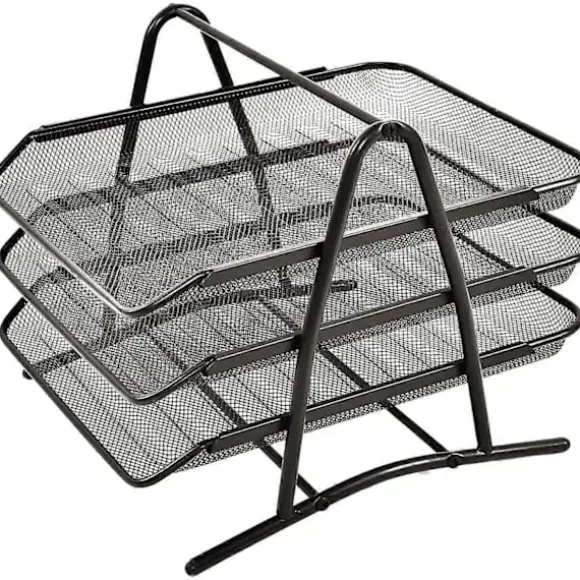 Papirbakke i flere niveauer, skrivebordsorganisator i mesh, dokumentholder A4, filsortering, brevbakke 3 niveauer sort 3 niveauer
