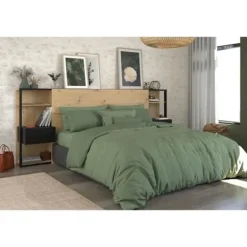 PARISOT Sengegavl med hylder + integrerede sengeborde - Eg og sort indretning - L 255 x D 36 x H 103 cm - HVID Ek och svart
