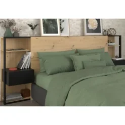 PARISOT Sengegavl med hylder + integrerede sengeborde - Eg og sort indretning - L 255 x D 36 x H 103 cm - HVID Ek och svart