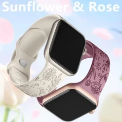 Passer til iwatchS9 876SE Apple Watch armbånd præget lille rose silikone Solsikke - røgfyldt lilla Sunflower - smoky purple 38/40/41mm