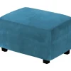 (Peacock Blue) Stretch Pouf Covers Velvet Ottoman Cover Rectangle