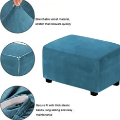 (Peacock Blue) Stretch Pouf Covers Velvet Ottoman Cover Rectangle