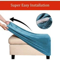 (Peacock Blue) Stretch Pouf Covers Velvet Ottoman Cover Rectangle
