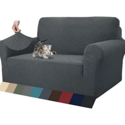 3-personers mørkegrå super strækbar jacquard sofaovertræk, anti