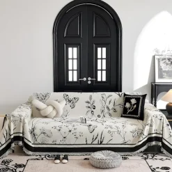 3-personers sofa blødt sofabetræk med kvaststribe blomstermotiv, vendbart skridsikkert futonbetræk L-formet sofabetræk 180 cm x 300 cm - Sort Black