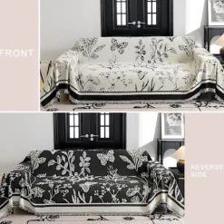 3-personers sofa blødt sofabetræk med kvaststribe blomstermotiv, vendbart skridsikkert futonbetræk L-formet sofabetræk 180 cm x 300 cm - Sort Black