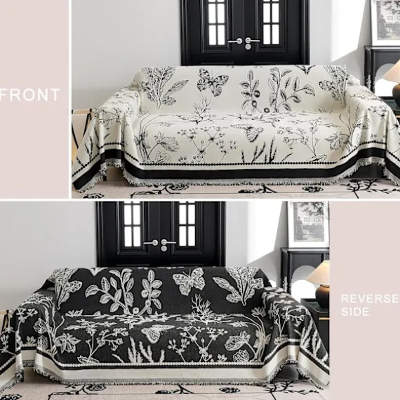 3-personers sofa blødt sofabetræk med kvaststribe blomstermotiv, vendbart skridsikkert futonbetræk L-formet sofabetræk 180 cm x 300 cm - Sort Black