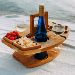 Picnicbord med vinglasholder, bærbar, hængende vinglas, frugtplade