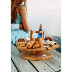 Picnicbord med vinglasholder, bærbar, hængende vinglas, frugtplade