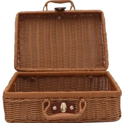 Picnickurv, Vævet Kurveflet Vintage Kuffert Vævet Opbevaringskurv Rattan Opbevaringskasse Picnic Væv L