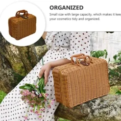 Picnickurv, Vævet Kurveflet Vintage Kuffert Vævet Opbevaringskurv Rattan Opbevaringskasse Picnic Væv L