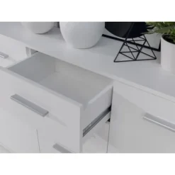 PILVI lav skænk - 4 låger og 2 skuffer - Mat hvid - L 162,3 x D 34,2 x H 88,1 cm Matt vit