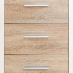 PILVI lav skænk - 2 låger og 4 skuffer - Hvid og Sonoma eg - L 122,6 x D 34,2 x H 81,1 cm Vit / sonoma ek