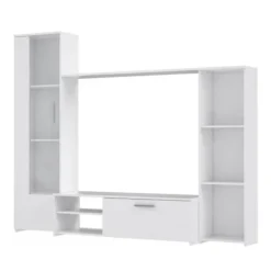 PILVI TV vægmodul - Melaminpartikler - Mat hvid indretning - glasdør + 1 klap + 5 nicher - L220 x D41 x H177,5 cm Matt vit
