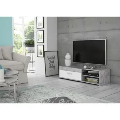 PILVI tv-møbel - Hvid og lys beton - Moderne - L 120 x D 42,1 x H 31,8 cm Vit/ljusgrå betongoptik